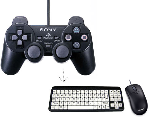 JoyToKey - Use any USB joypad or joystick to act as a mouse keyboard.