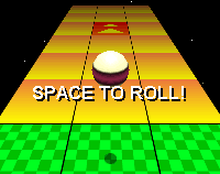 3 tile wide rows tilted off into the distance. A ball hovers above one. Space to Roll!