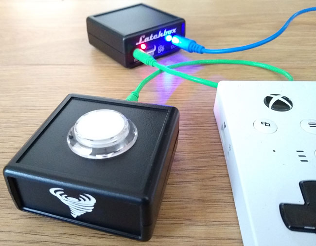 Image of a OneSwitch SANWA switch with latching box.