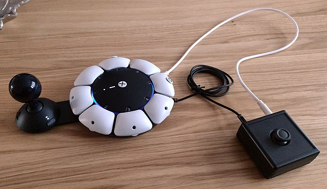 An Xbox Adaptive Controller with Ultrastick and Titan Two Game Control Mixer.