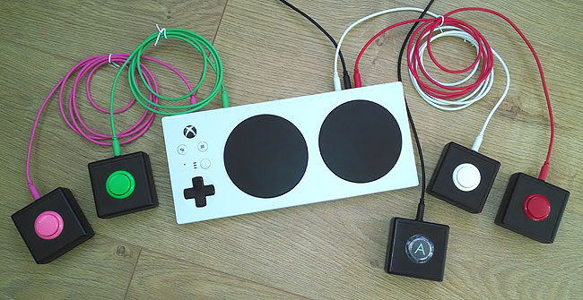 Sanwa accessibility switches. Xbox Adaptive Controller. 