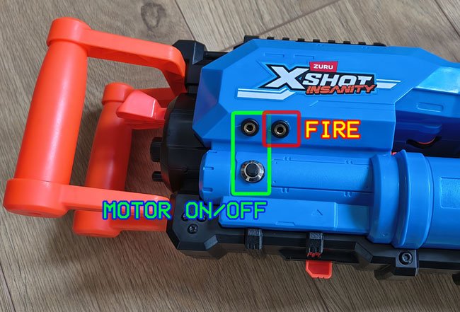 Close up of switch socket and on/off switch for motor.