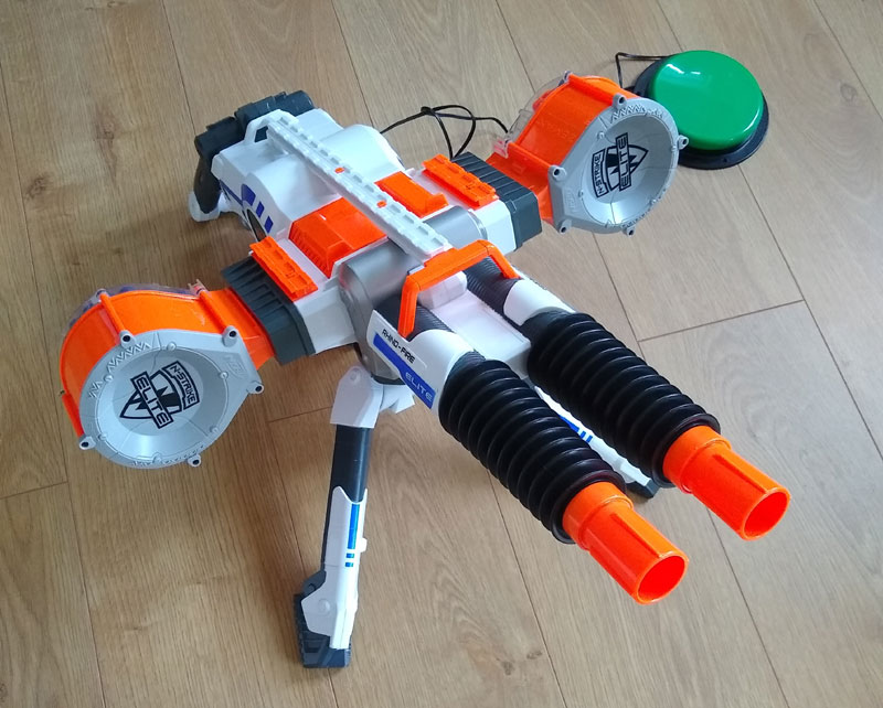 NERF Rhino switch adapted large plastic double-barrelled toy sentry gun.