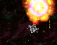 Switch Video Games - image of a space ship with a huge explosion behind it. Taken from one-switch game Aurikon.