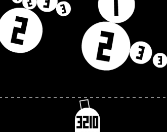 Black and white spartan puzzle game. Big white balls. A turret at the bottom.