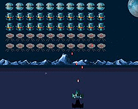5 rows of space invaders attack a moon base.