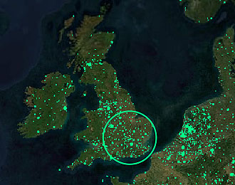 Radio Garden. Green dots all over the British Isles indicating various radio stations.
