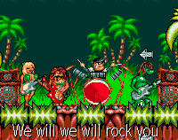 Chuck Rock Dance - image of a cave man led rock band in a jungle.